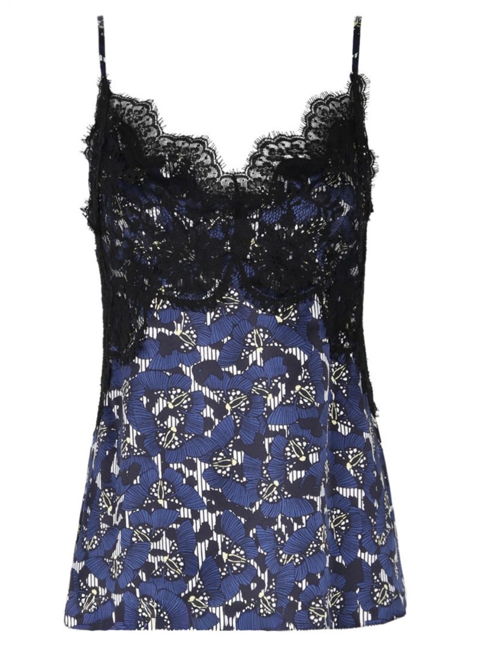 Dorothee Schumacher Silk Lace Cami Tank Navy Floral Print Size 4 US 8 10 Large